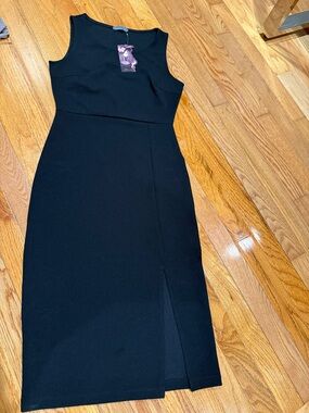 Soprano Black Sleeveless Midi Sheath Dress with Front Slit. Size S New with tags
